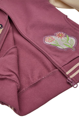 Cremefarbenes und rosa Sweatshirt mit zentralem Reißverschluss PITT KIDS 6018