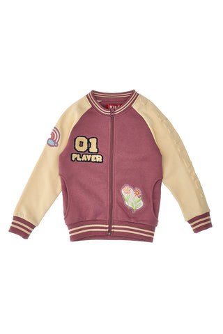 Cremefarbenes und rosa Sweatshirt mit zentralem Reißverschluss PITT KIDS 6018