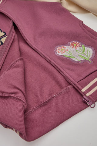 Cremefarbenes und rosa Sweatshirt mit zentralem Reißverschluss PITT KIDS 6018