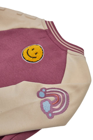 Cremefarbenes und rosa Sweatshirt mit zentralem Reißverschluss PITT KIDS 6018