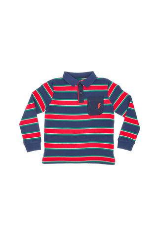 PITT KIDS 6030 Blau und rot gestreiftes Langarm-Poloshirt