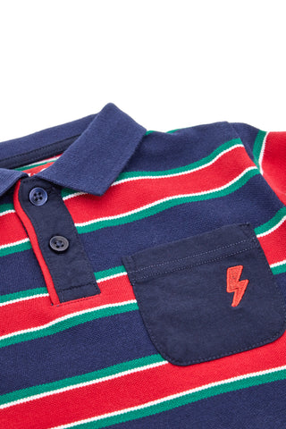 PITT KIDS 6030 Blau und rot gestreiftes Langarm-Poloshirt