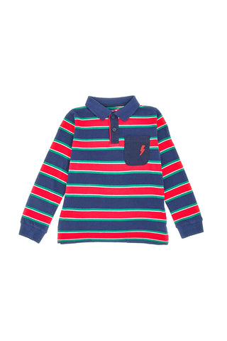 PITT KIDS 6030 Blau und rot gestreiftes Langarm-Poloshirt
