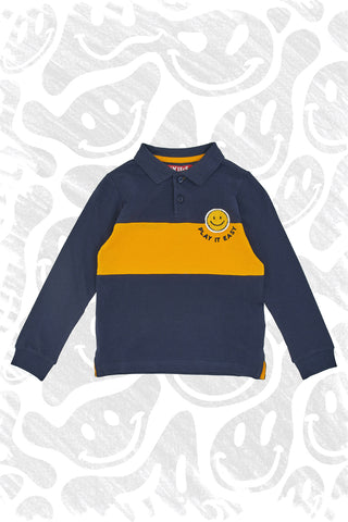 PITT KIDS Blaues und gelbes Langarm-Poloshirt 6031