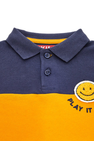 PITT KIDS Blaues und gelbes Langarm-Poloshirt 6031