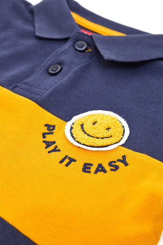 PITT KIDS Blaues und gelbes Langarm-Poloshirt 6031