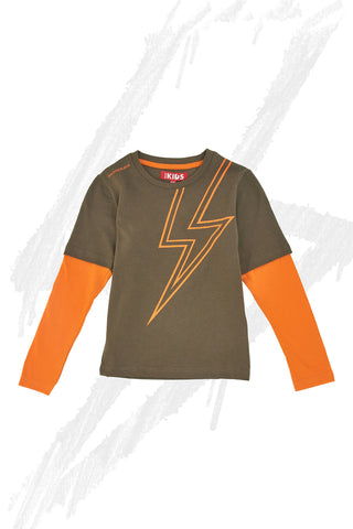 Grün-oranges Langarm-Rundhalsshirt PITT KIS 6033