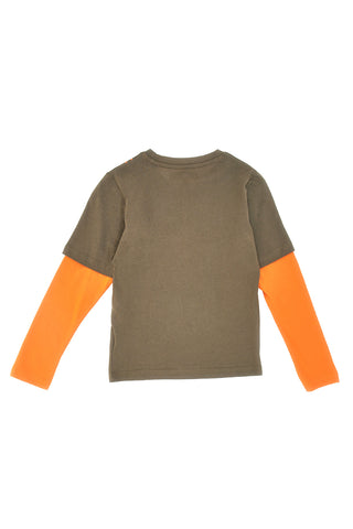 Maglia Girocollo a Maniche Lunghe Verde e Arancio PITT KIS 6033