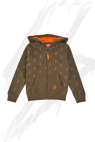 Grün-orangefarbenes Sweatshirt mit Kapuze und zentralem Reißverschluss PITT KIDS 6025