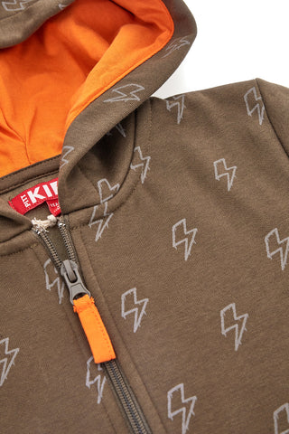 Grün-orangefarbenes Sweatshirt mit Kapuze und zentralem Reißverschluss PITT KIDS 6025