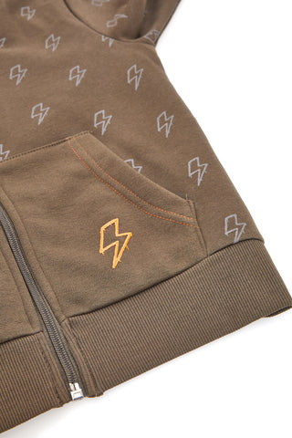 Grün-orangefarbenes Sweatshirt mit Kapuze und zentralem Reißverschluss PITT KIDS 6025