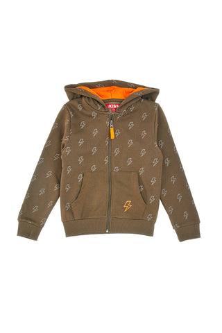 Grün-orangefarbenes Sweatshirt mit Kapuze und zentralem Reißverschluss PITT KIDS 6025