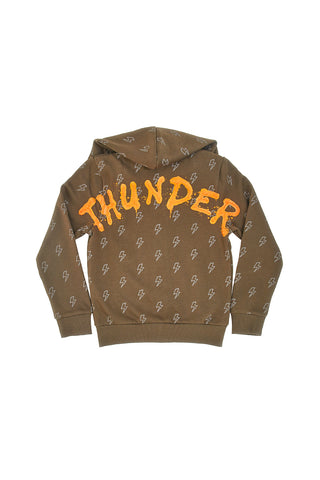 Grün-orangefarbenes Sweatshirt mit Kapuze und zentralem Reißverschluss PITT KIDS 6025