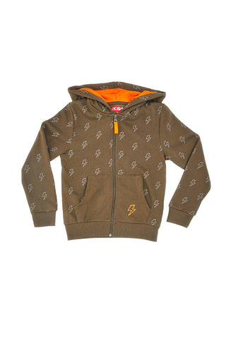 Grün-orangefarbenes Sweatshirt mit Kapuze und zentralem Reißverschluss PITT KIDS 6025