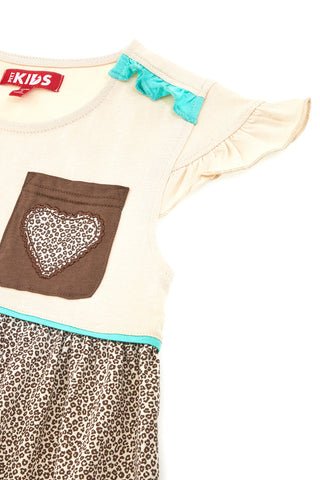 Vestito Beige con Gonna Animalier e Dettagli Azzurri PITT KIDS PT-K-SK-7003