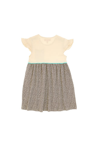 Vestito Beige con Gonna Animalier e Dettagli Azzurri PITT KIDS PT-K-SK-7003