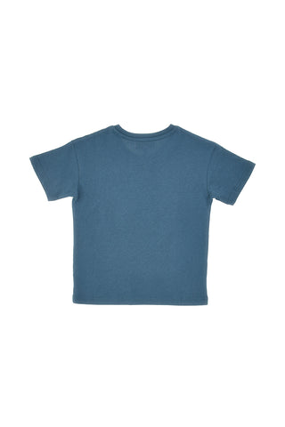 Maglia Girocollo a Miche Corte Petrolio con Stampa Giallo Fluo PITT KIDS PT-K-T-7011