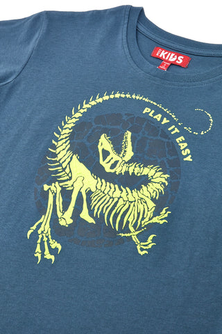 Maglia Girocollo a Miche Corte Petrolio con Stampa Giallo Fluo PITT KIDS PT-K-T-7011