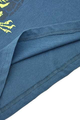 Maglia Girocollo a Miche Corte Petrolio con Stampa Giallo Fluo PITT KIDS PT-K-T-7011