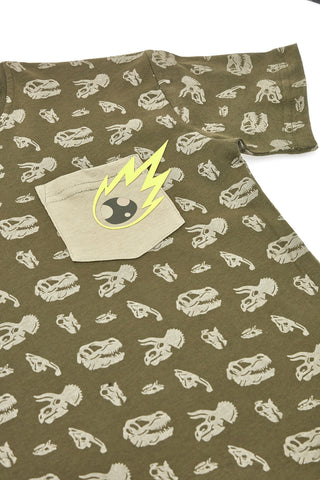 PITT KIDS PT-KT-7013 Grüner Pullover mit Kontrastdruck und kurzen Ärmeln und Rundhalsausschnitt