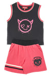 PITT KIDS PT-K-SE-7030 Set aus Tanktop und Shorts, Fuchsia und Schwarz