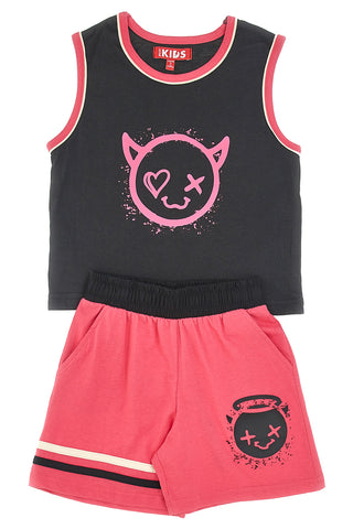 PITT KIDS PT-K-SE-7030 Set aus Tanktop und Shorts, Fuchsia und Schwarz