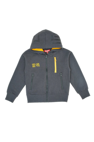 Felpa grigia con cappuccio zip e dettagli gialli Pitt Kids PT-KF-8010
