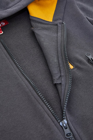 Felpa grigia con cappuccio zip e dettagli gialli Pitt Kids PT-KF-8010