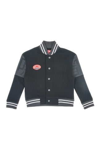 Giacca college nera felpata con stampa e bottoni a pressione Pitt Kids PT-KF-8012