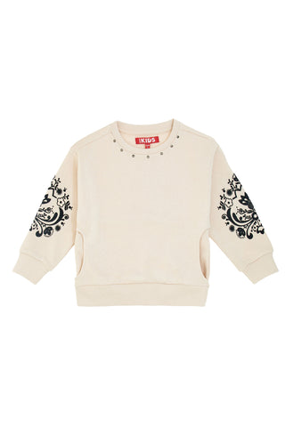 Felpa beige felpata con borchiette e stampa in rilievo Pitt Kids PT-KF-8018