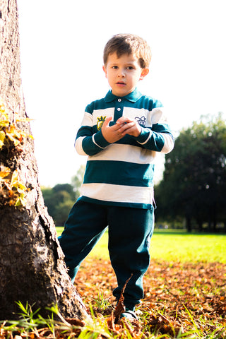 Polo a righe ottanio e bianche in cotone Pitt Kids PT-KL-8023