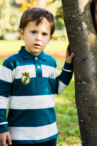 Polo a righe ottanio e bianche in cotone Pitt Kids PT-KL-8023