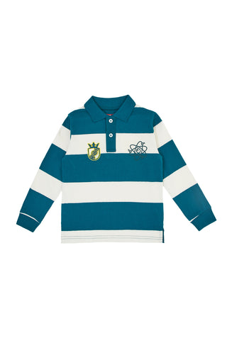 Polo a righe ottanio e bianche in cotone Pitt Kids PT-KL-8023