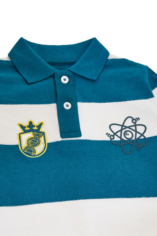 Polo a righe ottanio e bianche in cotone Pitt Kids PT-KL-8023