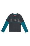 Maglia nera e verde con stampa scientifica in cotone Pitt Kids PT-KT-8026