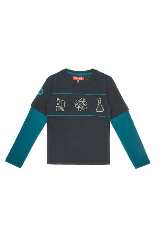 Maglia nera e verde con stampa scientifica in cotone Pitt Kids PT-KT-8026