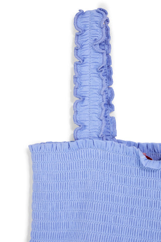Hellblaues Baumwollkleid mit gerüschten Trägern Pitt Kinder Pt-g-d-9013