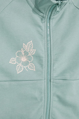 Grünes Sweatshirt mit Reißverschluss und Blumendruck Pitt Kinder PT-G-F-9006