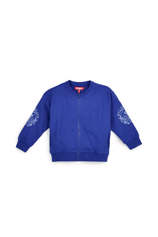Blaues Sweatshirt mit Reißverschluss und dekorativem Druck Pitt Kinder PT-G-F-9017
