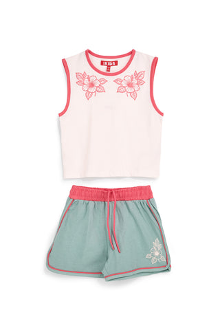 Completo bianco e verde con canotta e shorts Pitt kids PT-G-SE-9003