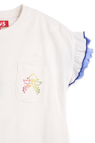 T-shirt bianca in cotone con maniche arricciate Pitt kids Pt-g-t-9016