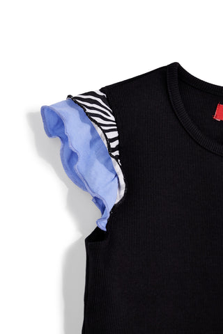 Schwarzes T-Shirt mit Rüschenärmeln Pitt Kinder PT-G-T-9039