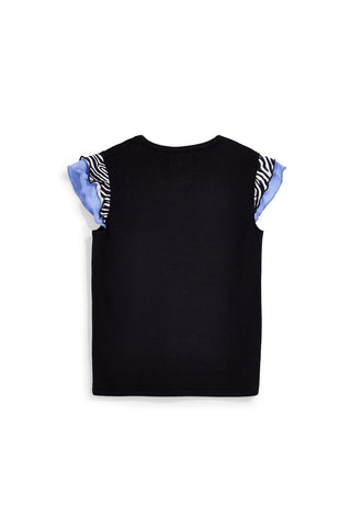 Schwarzes T-Shirt mit Rüschenärmeln Pitt Kinder PT-G-T-9039