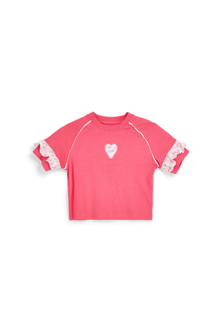 Rosa T-Shirt mit Rüschenärmeln Pitt Kinder PT-G-T-9046