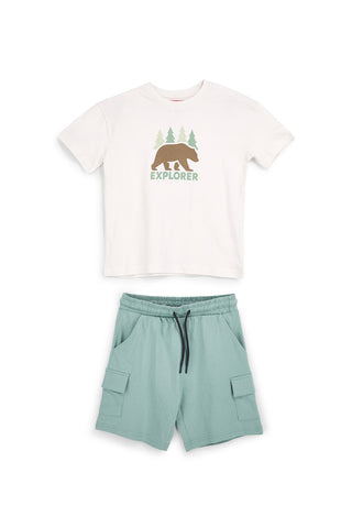 Weißer und grüner Anzug mit Explorer Pitt Kinderdruck PT-B-SE-9009