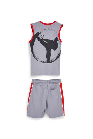 Completo canotta + pantaloni grigio in cotone Pitt kids Pt-b-se-9024