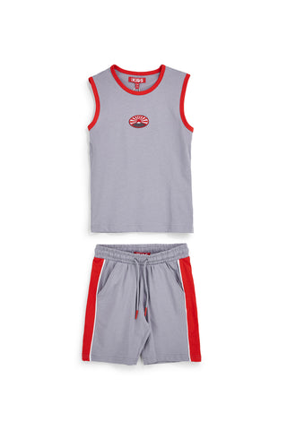 Completo canotta + pantaloni grigio in cotone Pitt kids Pt-b-se-9024