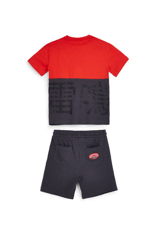 Completo t-shirt + pantaloni rosso e nero Pitt kids Pt-b-se-9028