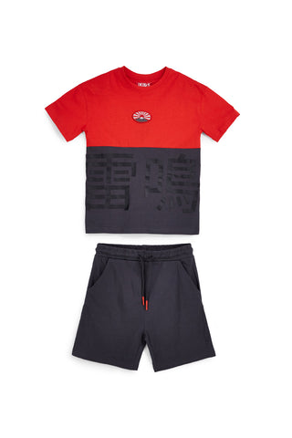Completo t-shirt + pantaloni rosso e nero Pitt kids Pt-b-se-9028
