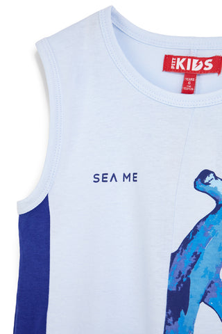 Completo canotta + pantaloni blu e azzurro Pitt kids Pt-b-se-9034